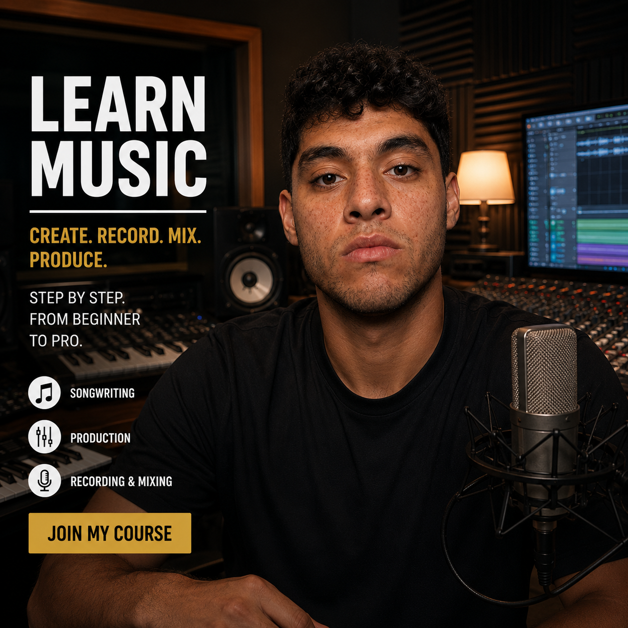 Music production instructor in a recording studio