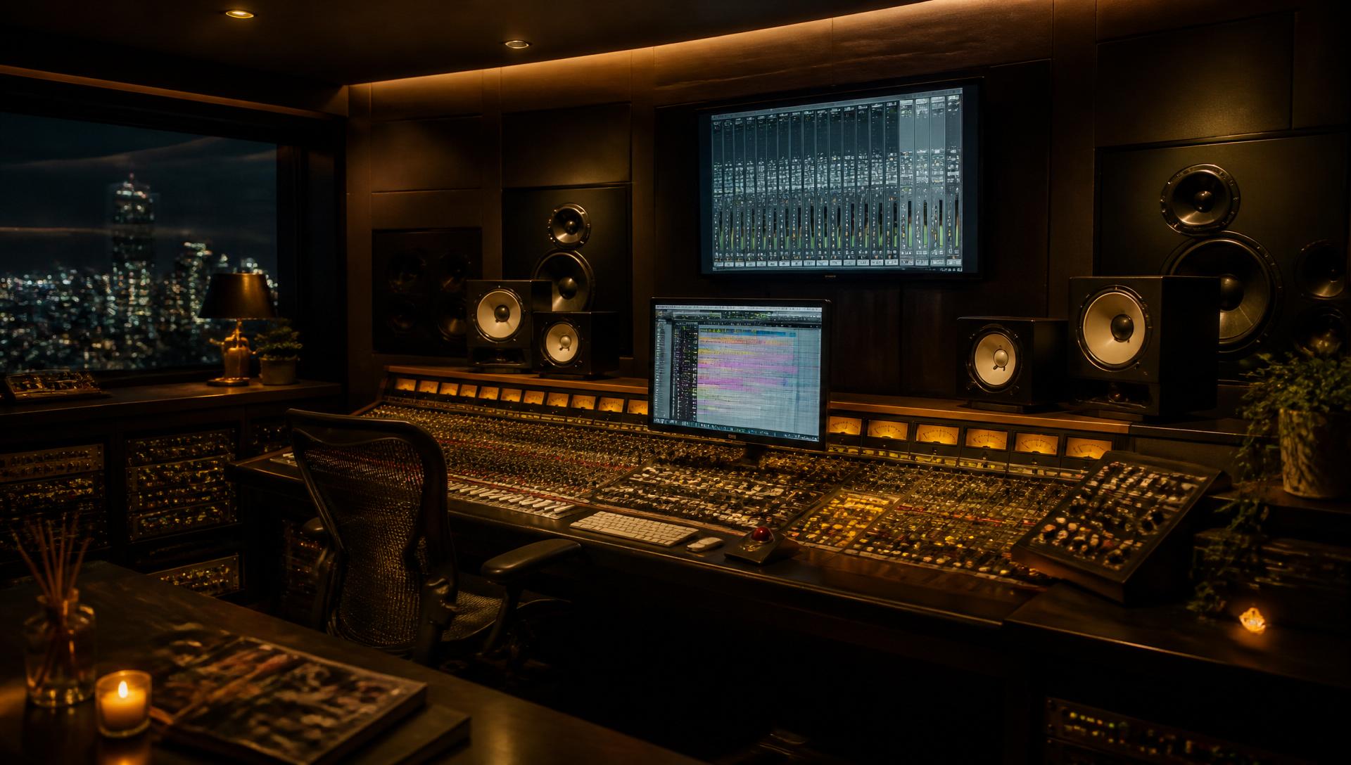 Professional music recording studio control room